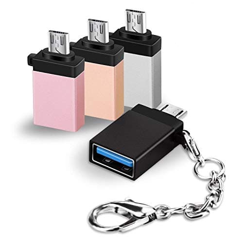 Micro USB to USB OTG Adapter 4Pack, Micro-USB B Male to USB A Female Connector with Keychain fit Android Samsung Galaxy S7 S6 Edge S5 Note 5 LG G4 Sony Nokia HTC or Tablets with ON The GO Function