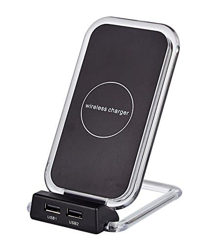 3 Coils Pad Qi Wireless Charger, Fast Charging Stand with Two USB Output for Samsung Galaxy Note 5/ 8/ S8/ S8 Plus/ S7, iPhone X / 8 / 8 Plus and More Other Qi-Enabled Devices-NO AC Adapter, Black