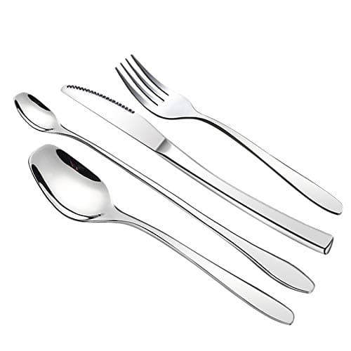 Amazon-Choice Elegant Cutlery Set of Eating Utensils,Flatware Silverware Set Stainless Steel,Modern Cutlery Kit Set Include Dinner Forks,Dinner Spoon,Knives,Long handle Spoon (Silver)