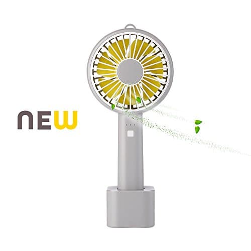Mini Handheld Fan, Portable Personal USB Fan, USB Rechargeable Battery Operated Fan with Stand Base - 3 Settings Portable Desk Fan for Office Home Outdoor Travelling (Grey & Yellow)