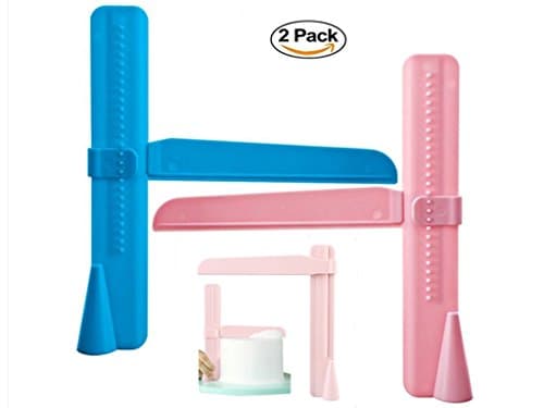OKUBOX BC06 Adjustable Cake Scraper Smoother, Fondant Cake Edge Smoother Scraper,Plastic Butter Cream Decorating Tool (blue&amp;pink)