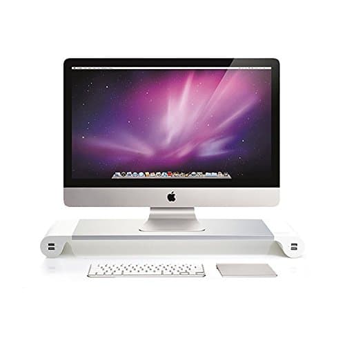 Wish House Computer Stands For Monitors Adjustable On Desk Premium Aviation Space Bar with Keyboard Storage for Laptop PC iPad and More (4 USB Ports)