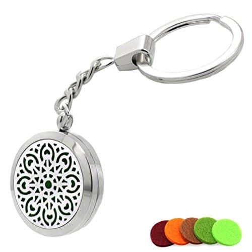 Gergroy Aromatherapy Essential Oil Diffuser Key Chain, Stainless Steel Locket Keychain,5 Refill Pads (Style 3)