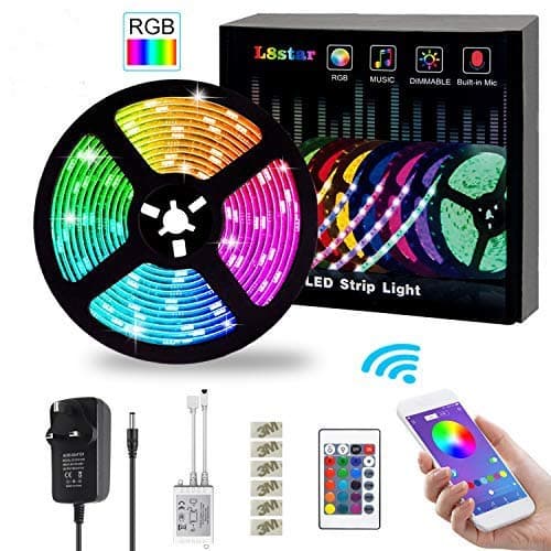 L8star LED Strips Lights,5M/16.4ft Flexible Strips Lights SMD 5050 RGB with Bluetooth Controller Changing Tape Lights kit with LED Sync to Music for TV,Bedroom,Kitchen,and Home Decoration