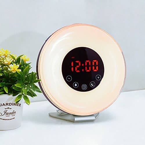 Led color changing alarm clock Wake Up Light Alarm Clock with Sunrise Sunset Simulation Include 6 Natural Sounds/FM Clock Radio/10 Brightness Levels/7 Colors Night Light/Snooze Function (UK Plug)