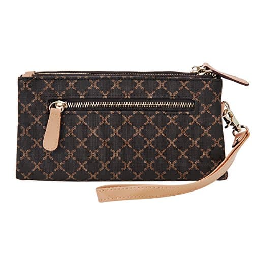 Grid RFID Blocking Bifold Women PU leather Short Strap Purse long Wallet Handbag Coin Pocket (Coffee)