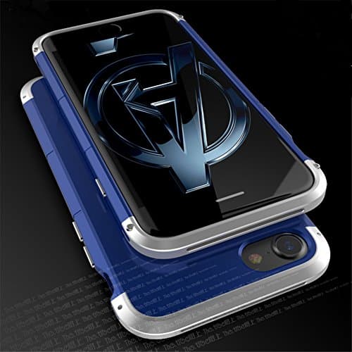 Metal iPhone 7 Case,Aircraft Metal Bumper Plastic Back Case Cover for iPhone 7 4.7'' with Tempered Glass Screen Protector,Anti-knock Shockproof Tough Aluminum Frame Back Cover Case Shell (Blue/Silver)