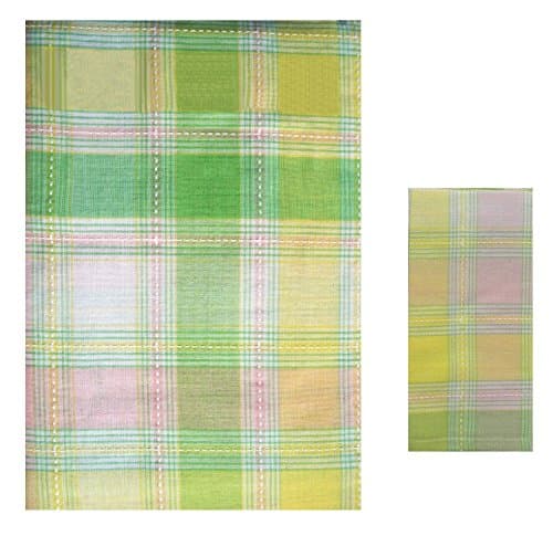 Well Dressed Home Fabric Tablecloth with Stitching (52" x 70") and 6 Napkins - Pastel Colors