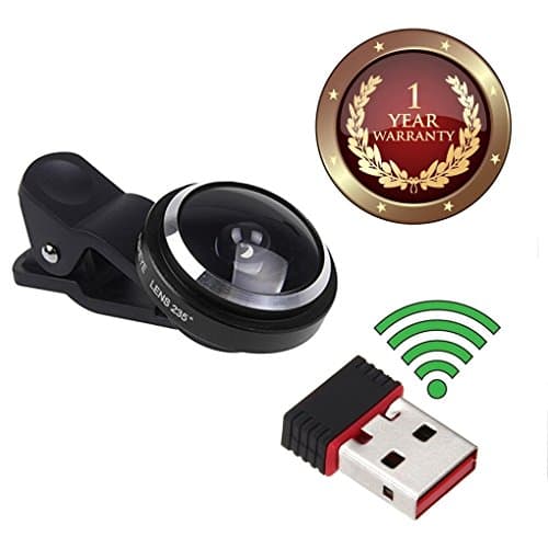 Elevea 235 Degree Fish Eye Camera Lens & USB 2.0 Wireless Mini Wi-Fi Receiver for all Android/iOS Devices ( Multicolour)