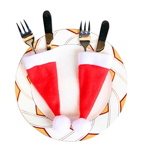 Outsta Christmas Decorations 10PCS Christmas Caps Cutlery Holder Fork Spoon Pocket Christmas Decor Bag Merry Christmas Accessory (10PCS Red)