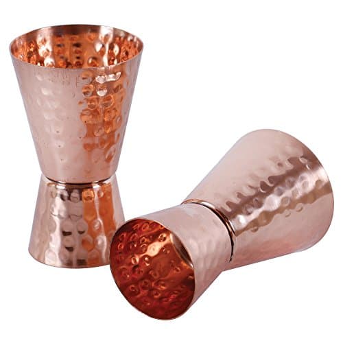 GoCraft Copper Jigger Shot Glasses - Hammered Copper Cocktail Bar Drinks Mixer, Double Sided (1oz/2oz) (Set of 2)
