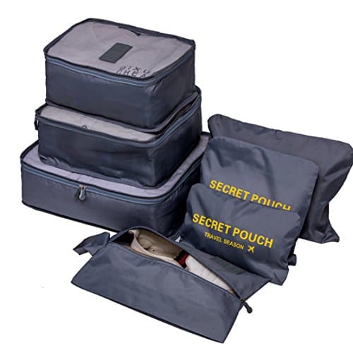 7 Set Travel Storage Bags Multi-functional Clothing Sorting Packages,Travel Packing Pouches, Luggage Organizer Pouch Waterproof (grey)