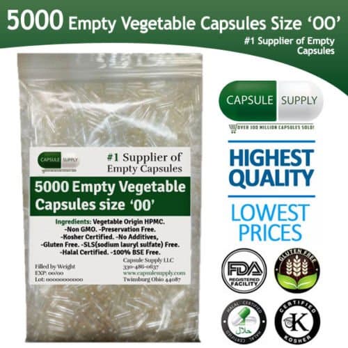 EMPTY VEGETARIAN VEGETABLE SIZE 00 l Halal/Kosher l SLS- Freel Non-GMO Vcaps size 00 (5000)