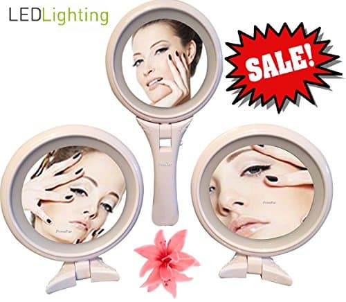 Free Standing Makeup Mirror &amp; Hand Mirror LED Lighted. Cosmetic Mirror for Vanity Bathroom Desktop Shower Table Office. White Compact &amp; Illuminating Best Magnifying Mirror 1x / 5x Great Travel Mirror
