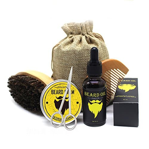 Beard Care Set,Mustache Grooming Trimming Set for Men with Beard Comb, Beard Brush,Beard Oil,Beard Balm Butter Wax and Scissors