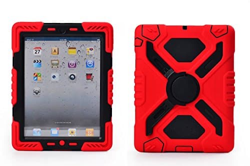 iPad 2 3 4 Cover Case with Kickstand and Sticker -Kids Proof Extreme Duty Dual Protective Back Cover for Apple iPad 4 3 2 -Rainproof Sandproof Dustproof Shockproof (Red/black)