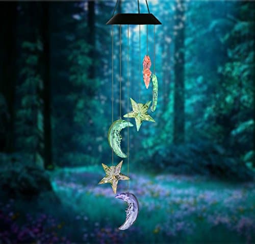 Flyst Solar Power light Wind Chimes Color-Changing Stars and Moons Solar Mobile