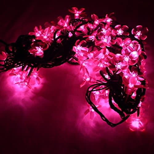 Eisuiyi 100 LED cherry blossom string lights 33FT Outdoor waterproof for Garden, Patio, Lawn, Porch, Fence, Weddings, Parties (Pink)
