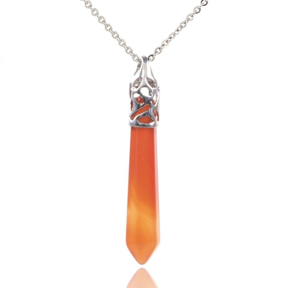 Red Agate Gemstone Hexagonal Pointed Reiki Chakra Pendant Necklace 20"