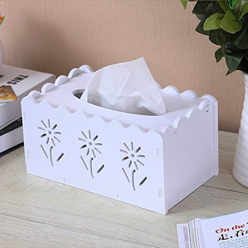 Comfspo DIY White Hallow Tissue Cover Box Case Holder for Home Office Car Automotive