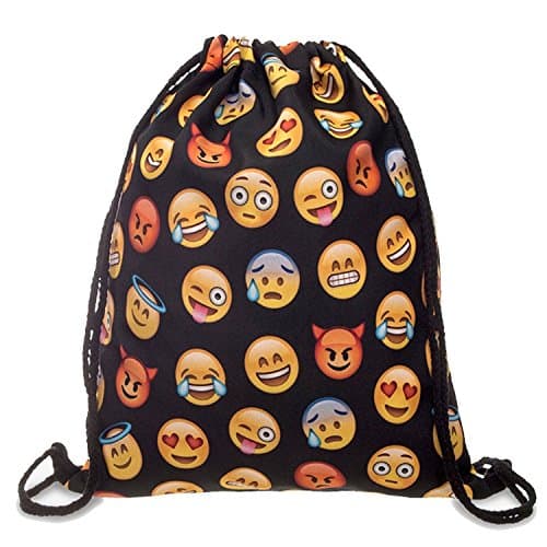 Portable Gym Sack Pack, 18''X13.75'' Drawstring Emoji Backpack for Teens Kids Girls Team Training Gymsack, Black Gym Sackpack