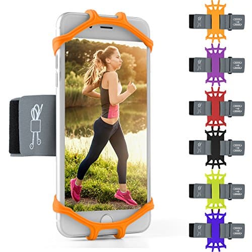 Universal Stretchable Silicone Water Resistant Running Armband for Apple iPhone 7 8 Plus/Motorola Moto G6 G5s E5 Plus/X4/G6 E5 Play/OnePlus 5T 3T/Huawei P20/Mate 10/Honor 10 (Orange)