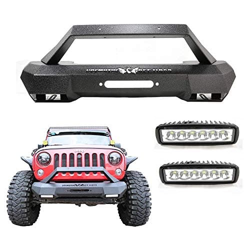 Front Bumper with LED Lights Winch Plate Rock Crawler Bumper Textured Black Compatible for 2007-2018 J-eep Wrangler JK JKU Sahara Rubicon Sport [Steel +Rust Proof]