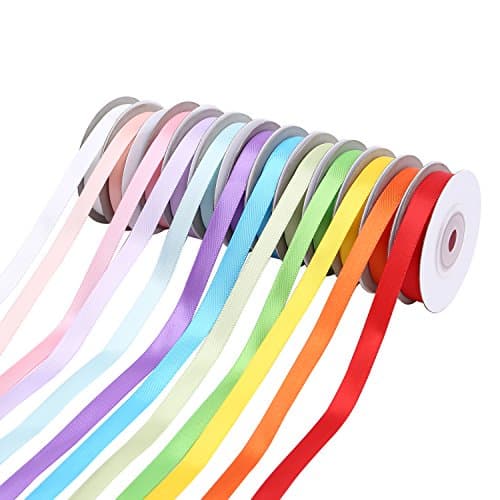 Maddott 3/8 inch Ribbons Assorted Solid Bright Colors - 12 Rainbow Assortment Rolls Variety Pack X 10 Yard Craft Fabric Wedding Decorations