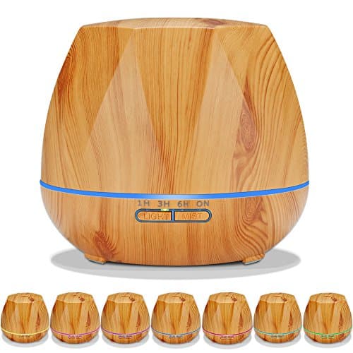 SEAMEI 550ml Essential Oil Diffuser Aroma Diffuser,Wood Grain Ultrasonic Humidifier Cool Mist Diffusers with 7 Color LED Lights for Home Yoga Office,Waterless Auto Shut-off