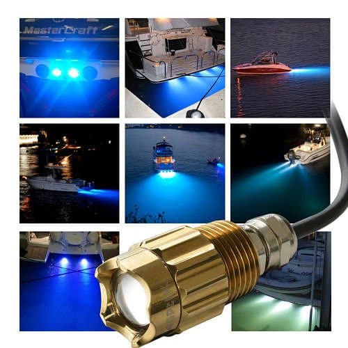Blue 6 led 1/2" NPT Underwater Boat Drain Plug Light with connector for fishing Set28
