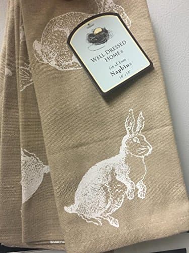 Well Dressed Home Sand Beige &amp; White Rabbit Easter Bunny Set of 4 Napkins