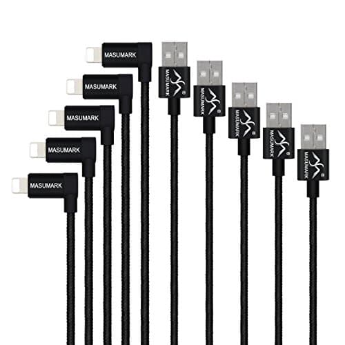 Charger,MASUMARK Lightning Cable 1.2M(4FT) 90 Degree Plug USB Data Sync Charge Cable for iPhone 6,6 Plus,iPad Air, Mini,iPad 4th Gen,iPod Touch 5th Gen,iPod Nano 7th Gen (5 Pack)