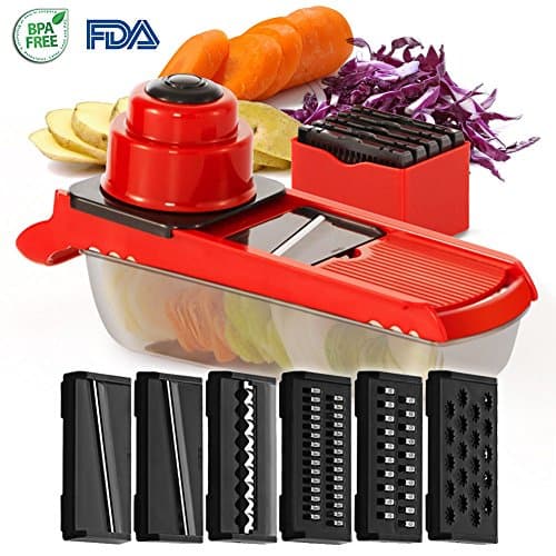 Mandoline Slicer - Kitchen Vegetable Slicer with 6 Interchangeable Stainless Steel Blades Food Fruit Julienne Slicer Cutter Chopper Grater Dishwasher Safe for Potatos Onions Zuchinni French Fries