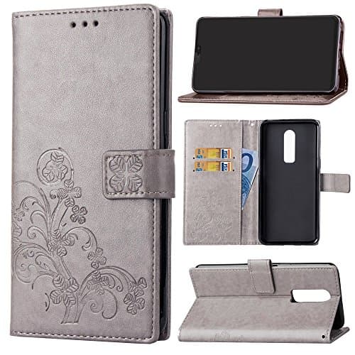 OnePlus 6 Phone Case,OnePlus 6 Leather Flip Case,OnePlus 6 Wallet Case,AIFENG OnePlus 6 PU Leather Wallet Case Folio Cover with Card Holder,Stand and Wristlet for OnePlus 6 (B-Gray)