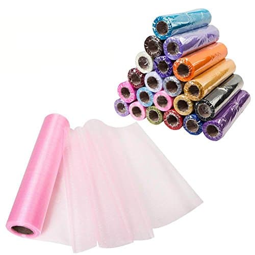 Meijuner 29CM X 25M Organza Roll Sashes Fabric Table Runner Cha, Polyester, Light Pink