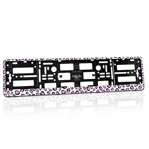 2 x Number Plate Holders Frames Licence Plate Surrounds for Any Car (Pink Leo)