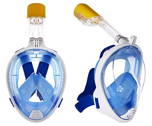 (2018 REDESIGN) Full Face Snorkel Mask, 180° Panoramic view full mask, Easy breathe, Anti-fog, Anti leak, anti-glare Snorkeling Gear, Go Pro mount, Adult and Kids snorkel sets. (S/M)