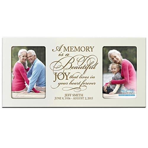 Personalized Memorial Sympathy Picture Frame, A Memory Is A Beautiful Joy That Lives in Your Heart Forever, Custom Frame Holds Two 4x6 Photos, Made In USA by DaySpring Milestones (Ivory)