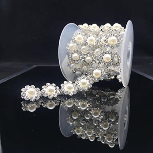 SHINYTIME Rhinestone trims 1 Yard Sew-On Floral Shape Plastic Pearl Rhinestone Banding Trim for Clothing Decorations Valentines ideas for her