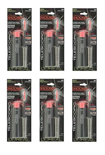 L'oreal Telescopic Shocking Extensions, Extreme Black Length, #983 Carbon Black (Pack of 6) + FREE Makeup Blender