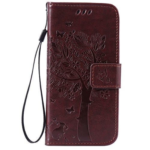 Gelusuk iPhone 6S Wallet Case,iPhone 6 Flip Case Leather-Embossed Tree Pattern PU Leather Flip Case [Stand][Card Holders] [Magnetic Closure] Full Cover Book Case for iPhone 6/6S 4.7",Brown