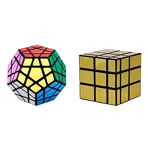 Speed Cube Puzzle 2 Pack - Including Megaminx Puzzle Cube and Gold Black Mirror Speed Cube Black