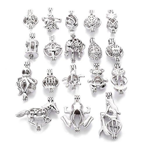 ZEEWELY 8pcs Mix Silver plating Bead Cage Locket Pendant - Add Your Own Pearls, Add Perfume and Essential Oils to Create a Scent Fragrance Oil Diffusing Pendant Charms.(Random deliv