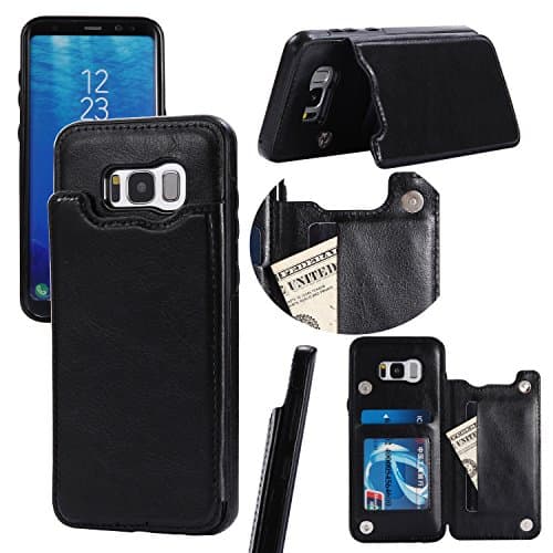 Samsung Galaxy S8 Plus Wallet Case Cover PU Leather Protective Bumper Card Slots (Black)
