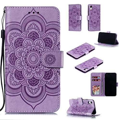 EWCover Wallet Case for iPhone XR,Mandala Flower Pattern Premium Leather Flip Case Cover for iPhone XR