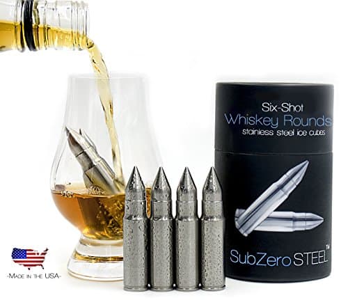 SubZero STEEL Whiskey Rounds Solid Stainless Steel Bullet Shaped Whiskey Stones - Set of 6 - Whiskey Chillers - Wine Chillers - Alcohol Ice Cubes - Whiskey Stones