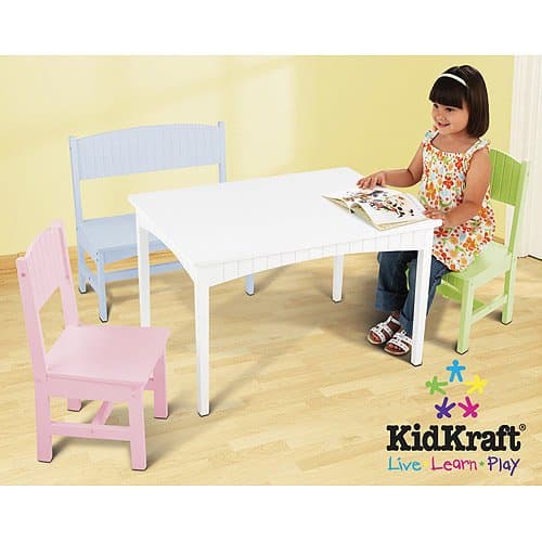 KidKraft - Nantucket Long Table with Bench and 2 Chairs, Pastel