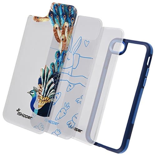 iSkipper Shockproof Hybrid Bumper &amp; Back Cover - 3 PC Back Designs Pack - For iPhone 7 - With Precise Cutouts Providing Complete Access To Buttons, Camera, Speakers &amp; Ports, Blue, Light Blue