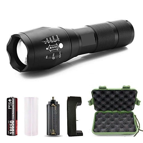 Tactical Flashlight, DONAK Portable Super Bright T6 LED Torchlight, Zoomable Adjustable Focus Handheld Lighting Lamp Torch with Rechargeable 18650 2600mAh Battery for Hiking Camping Cycling Emergency