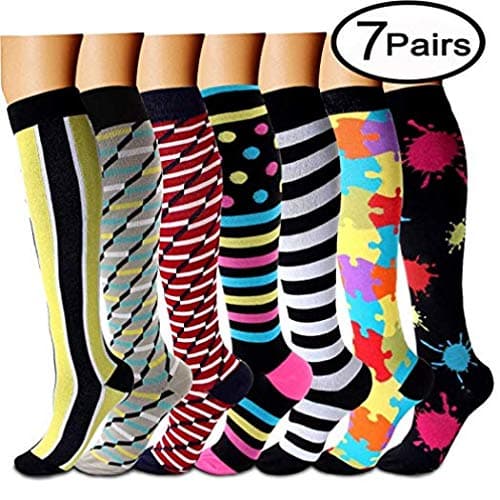 Compression Socks (7 pair) for Women and Men - Best For Running, Athletic Sports, Crossfit, Flight Travel - Suits Nurses, Maternity Pregnancy, Shin Splints - Below Knee High (Compression Socks 3,S/m)